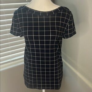 Navy Blue and White Grid Pattern Women's Top